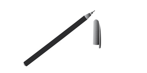 Black pencil and wooden hammer isolated on white background as writing object and tool equipment.