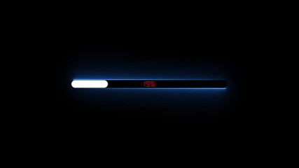 Digital progress indicator showing 35 percent loading with blue neon light on dark background loading bar