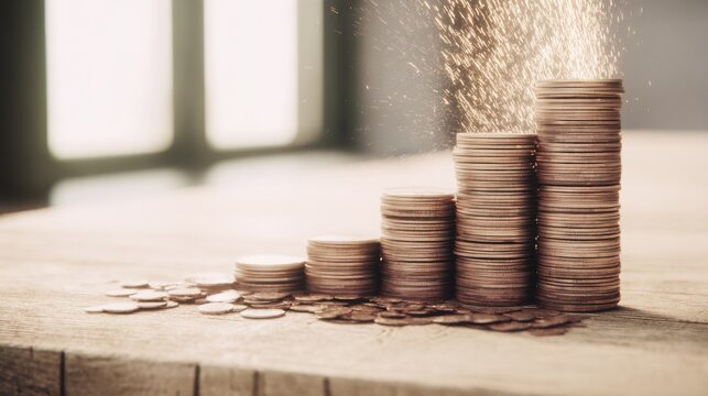 Collection of coins representing adaptive token web and their reaction to contextual changes in value and exchange