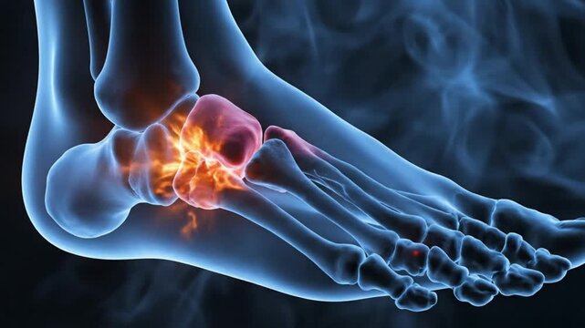 Foot Anatomy Illustration Showing Pain and Inflammation in Bones.