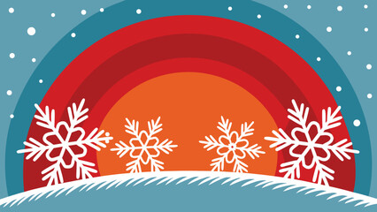 Winter Sunset with Snowflakes