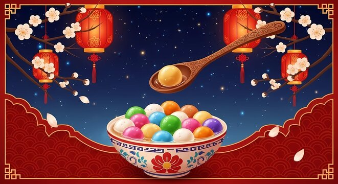 Dongzhi Festival Celebration with Tangyuan and Lanterns - Powered by Adobe