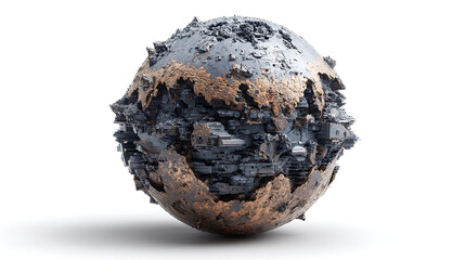 Hyperealistic Planetoid with Textured Surface Isolated on White Background Conceptual Design