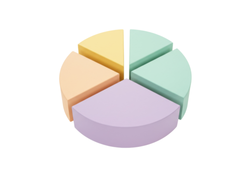 Pastel pie chart PNG isolated on transparent background, business data visualization concept for presentations and infographics