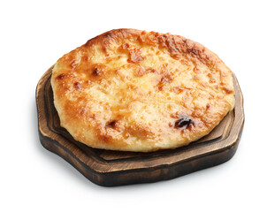 One delicious Megrelian khachapuri isolated on white