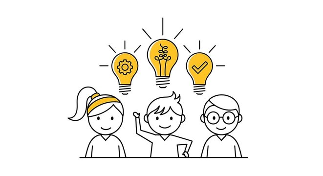 Brainstorming Session - Teamwork and Idea Generation with Light Bulbs.