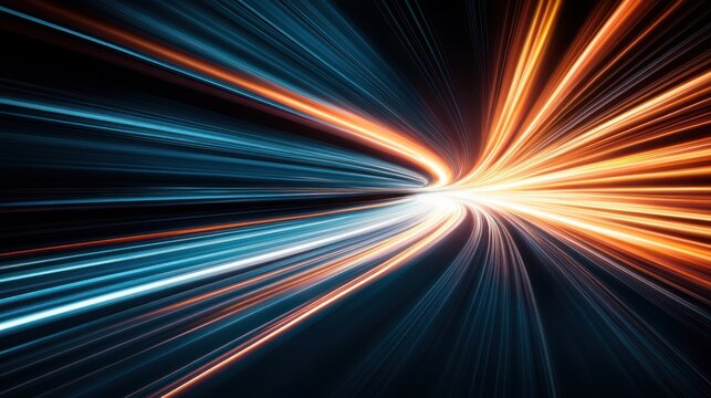 Abstract image of vibrant light streaks radiating from a central point, creating a dynamic, fast-moving effect