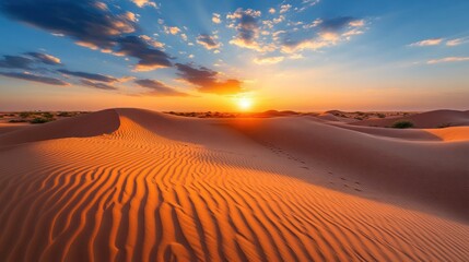 Desert sunset, dunes, vibrant colors
