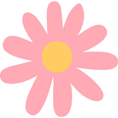 A Simple Pink Daisy Flower With A Yellow Center Against A Transparent Background Simple And Cute Floral Element