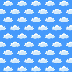 A seamless hand-drawn cloud pattern. A pattern of white clouds in a blue sky as a seamless background. Perfect for wallpaper, fabric prints, web design, and wrapping paper.