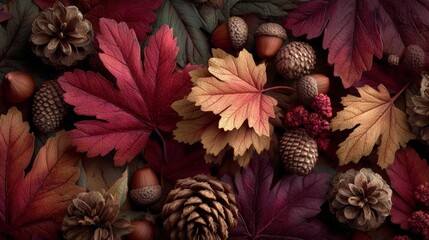 Obraz premium Seasonal symphony: the harmonious shades of maple leaves in autumn. Editorial style. Resplendent autumn leaves showcasing nature's warmth and beauty. Advertising photo. Professional look.