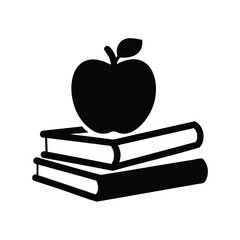 Stylized icon illustration of an apple on a stack of two books