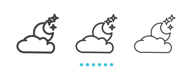 Obraz premium Moon and Stars Over a Cloud Icon. Thin line icon vector