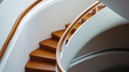 Curved wooden staircase in a modern home