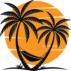 Tropical Sunset Hammock Silhouette Vector