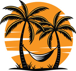 Tropical Sunset Hammock Silhouette Vector