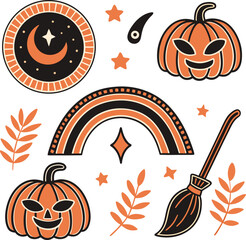 boho halloween vector clip art set