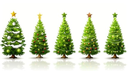 Fototapeta premium Collection of christmas trees isolated on a white background for holiday decor inspiration