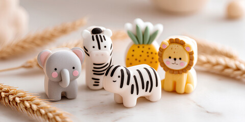 癒しの動物たち / 可愛い象とシマウマとライオンとフルーツ（3D） Healing Animals / Cute Elephant, Zebra, Lion and Fruits (3D)
