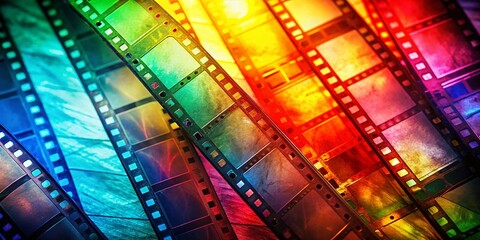 Colorful 35mm Negative Film Strips with Copy Space - Retro Photography Background