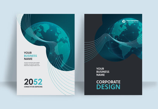 Business Report Cover Template &ndash; Green and Black Geometric Layout (A4)	
