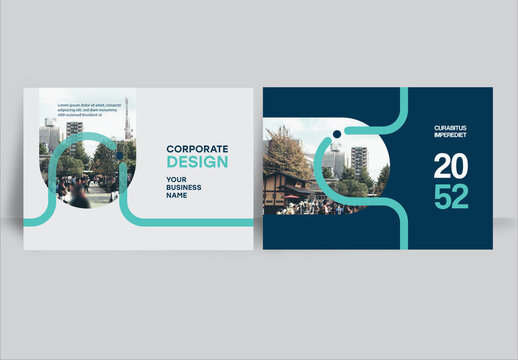 Modern business brochure layout &ndash;  Geometric Book Cover Landscape Layout Green and Blue 
  
