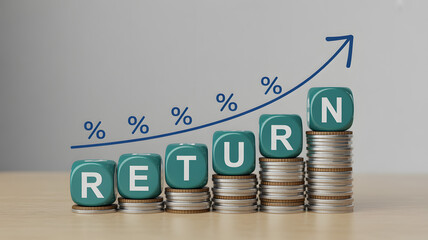 Maximize your profits with growing returns visualized by stacked coins and graph