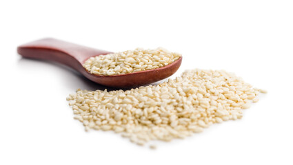 Roasted sesame seeds isolated on white background.