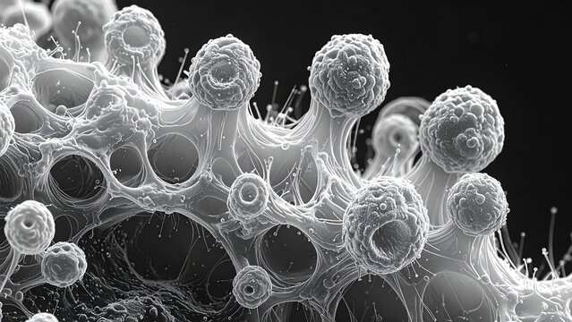 A micrograph showing the shell of a dense colony of Asgard archaea cells.