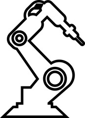 Robotic Arm Icon and Industrial Automation Vector of Mechanical Robot Hand, Factory Machine, Engineering Technology Symbol in Black Line Style