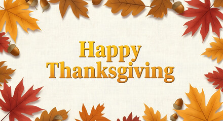 Happy thanksgiving greeting with autumn leaves border and textured background