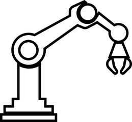 Robotic Arm Icon and Industrial Automation Vector of Mechanical Robot Hand, Factory Machine, Engineering Technology Symbol in Black Line Style