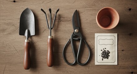 Flat-Lay of Vintage Gardening Tools