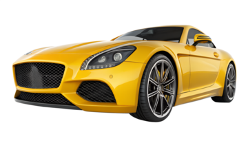 Sleek yellow sports car with modern design and custom wheels isolated on transparent background