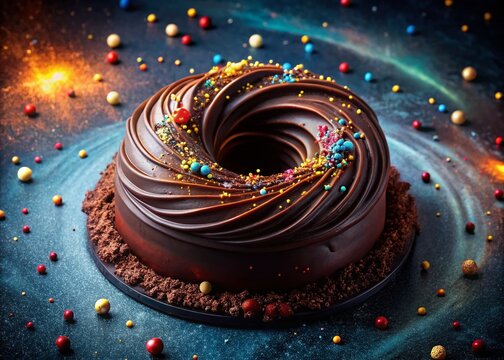 Cosmic Galaxy Swirl Chocolate Cake - Black Hole Dessert Photography