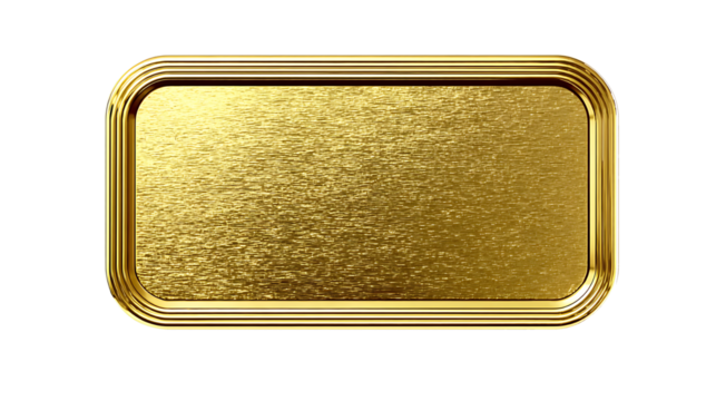 Golden Metallic Rounded Rectangle Signboard with Fine Brushed Texture on Transparent Background