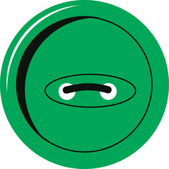 A Single Bright Green Round Sewing Button With Four Holes And Black Thread Details Isolated On A Transparent Background