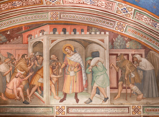 Naklejka premium Prato - The medieval fresco of scene from legend from life of St. Saint Matthew in church San Francesco (Sala del Capitolo) by Niccolo Gerini (1395 - 1400).