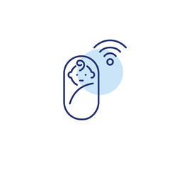 Swaddled baby and wi-fi. Sleep tracker, camera and monitor. Pixel perfect, editable stroke vector icon