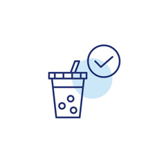 Bubble tea and checkmark. Quality drink, menu favorite. Pixel perfect, editable stroke vector icon