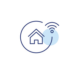 House and wi-fi. Smart home technology, remote work. Pixel perfect, editable stroke vector icon