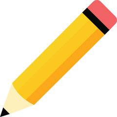 Vertical yellow pencil icon with pink eraser flat style stationery vector illustration on transparent background.