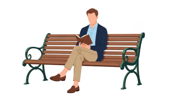 Serene man reads on park bench