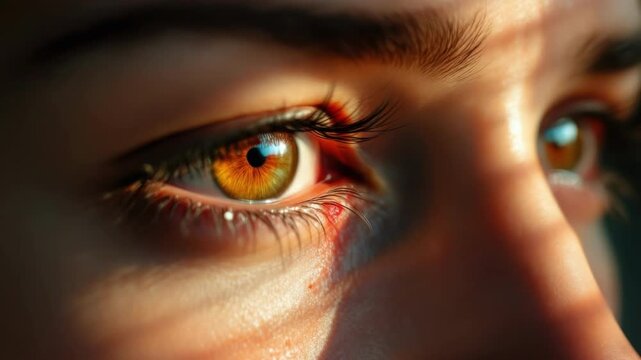Close-up of an eye with golden brown iris in natural light