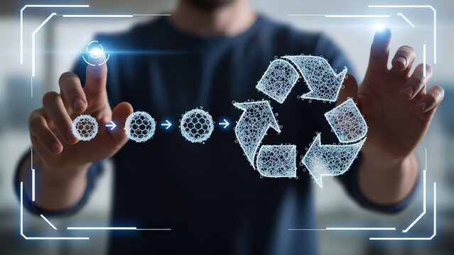 Futuristic Technology Visualizing Molecular Recycling Process with Digital Interface - Powered by Adobe