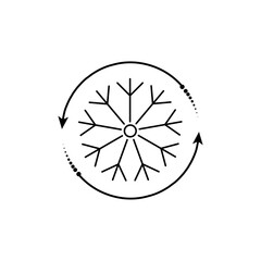Defrost, auto cooling,and temperature control symbol with snowflake and rotating arrows