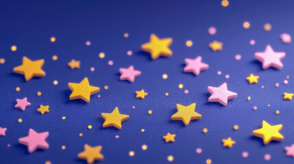 Colorful pastel stars scattered on dark blue background