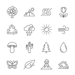 Fototapeta premium Nature, Environment & Weather Outline Icons