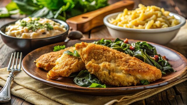 Crispy Fried Catfish with Creamy Mac & Cheese and Collard Greens - Southern Comfort Food