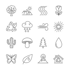 Fototapeta premium Nature, Environment, and Ecology Line Icons Set